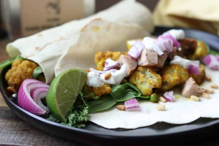 Indian Chicken Cauliflower Wrap with Cilantro Lime Cream