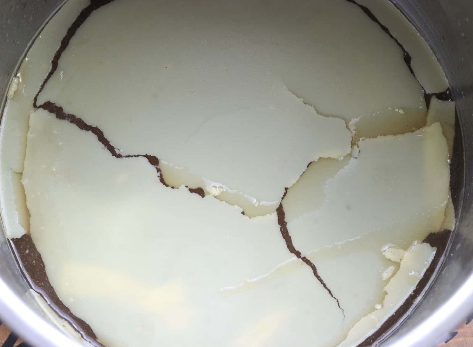 Bone broth pot with layer of fat