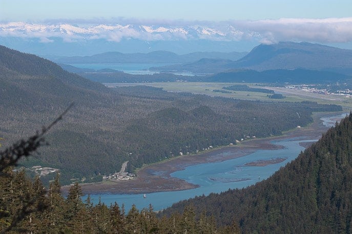 Beautiful view of the water and mountains over Juneau
