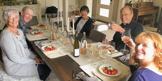 Family picture of the wine pairing with Summer Watermelon Tomato Salad