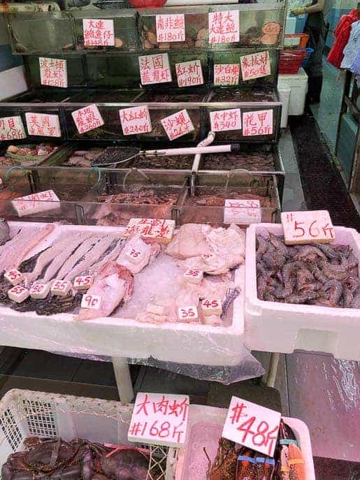 Picture of seafood at the wet market in Hong Kong