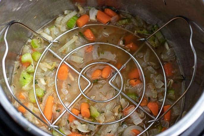 rack on top of vegetables in Instant Pot