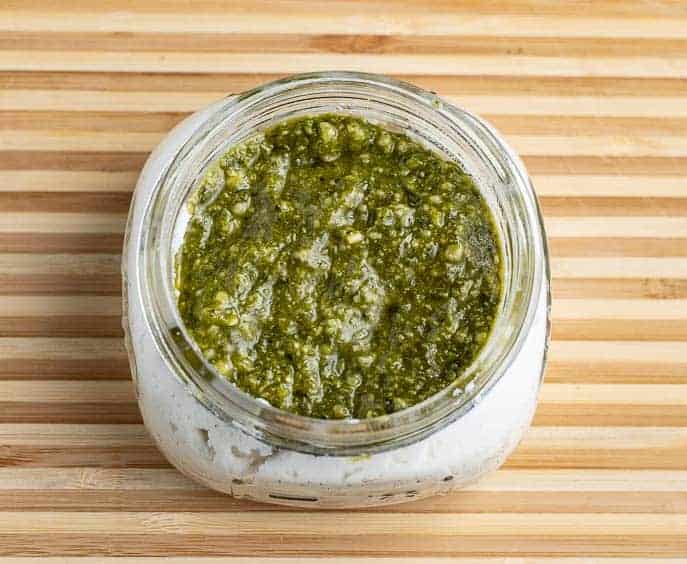 Jar with ricotta and pesto