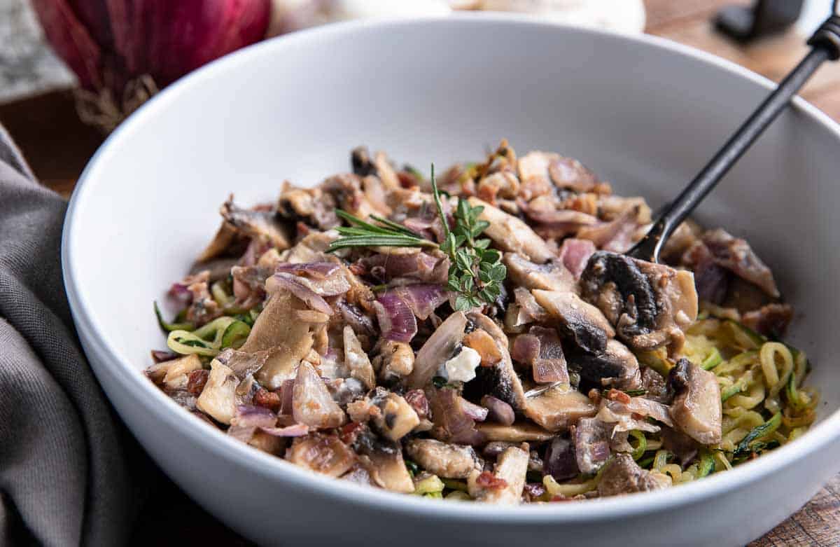 Creamy Blue Cheese Mushroom Skinny Pasta - Gourmet Done Skinny