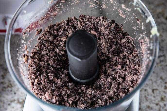 black beans partially mashed in food processor