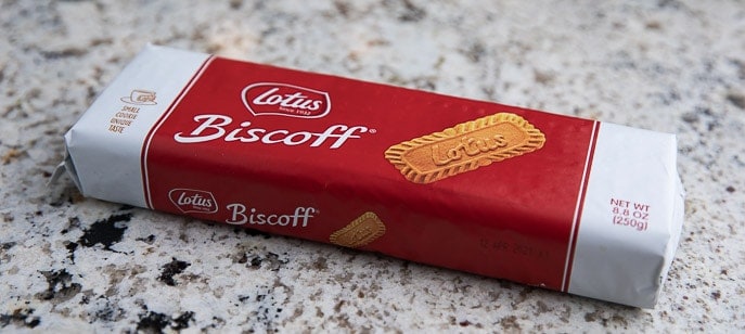 Biscoff Cookie package on a granite countertop