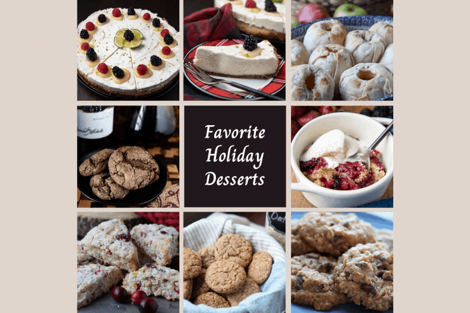 8 pictures of holiday desserts in a grid