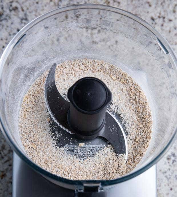oatmeal flour in a food processor bowl with blade
