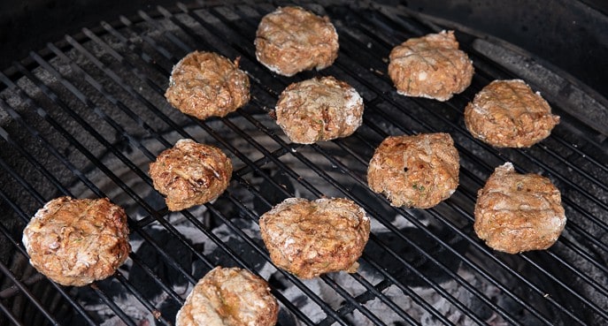 turkey sliders on the grill; cooked on top side