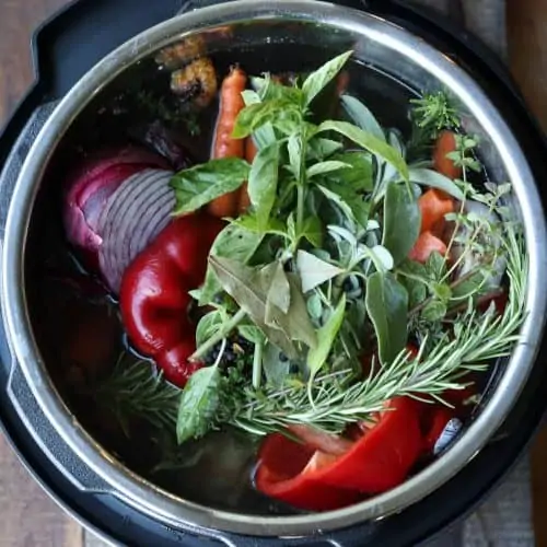 Healthy Instant Pot Beef Bone Broth in an Instant Pot with vegetables