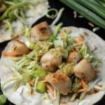 Scallop tacos on a black plate