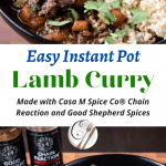 lamb curry in a black bowl with Casa M Spices