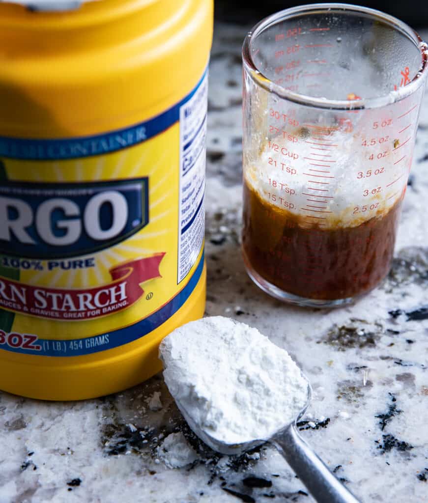 cornstarch and glass measuring cup