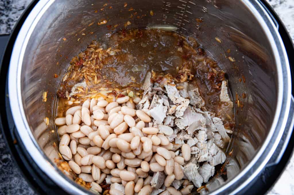 beans, turkey, Chain Reaction, orzo in Instant Pot