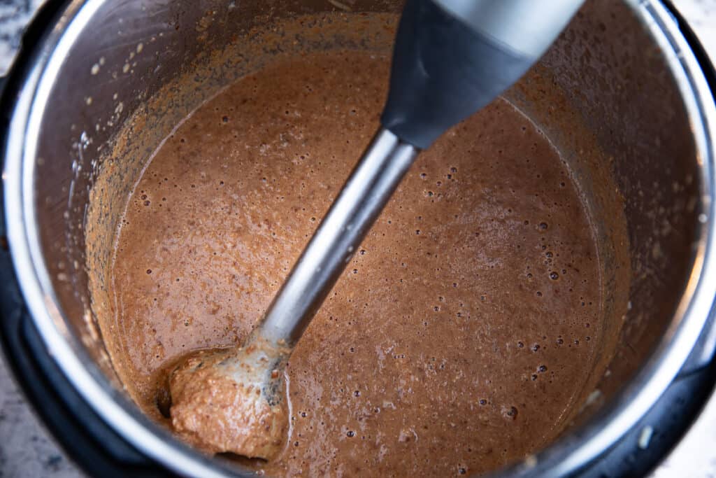 Roasted Cream of Pecan Soup in Instant Pot with immersion blender